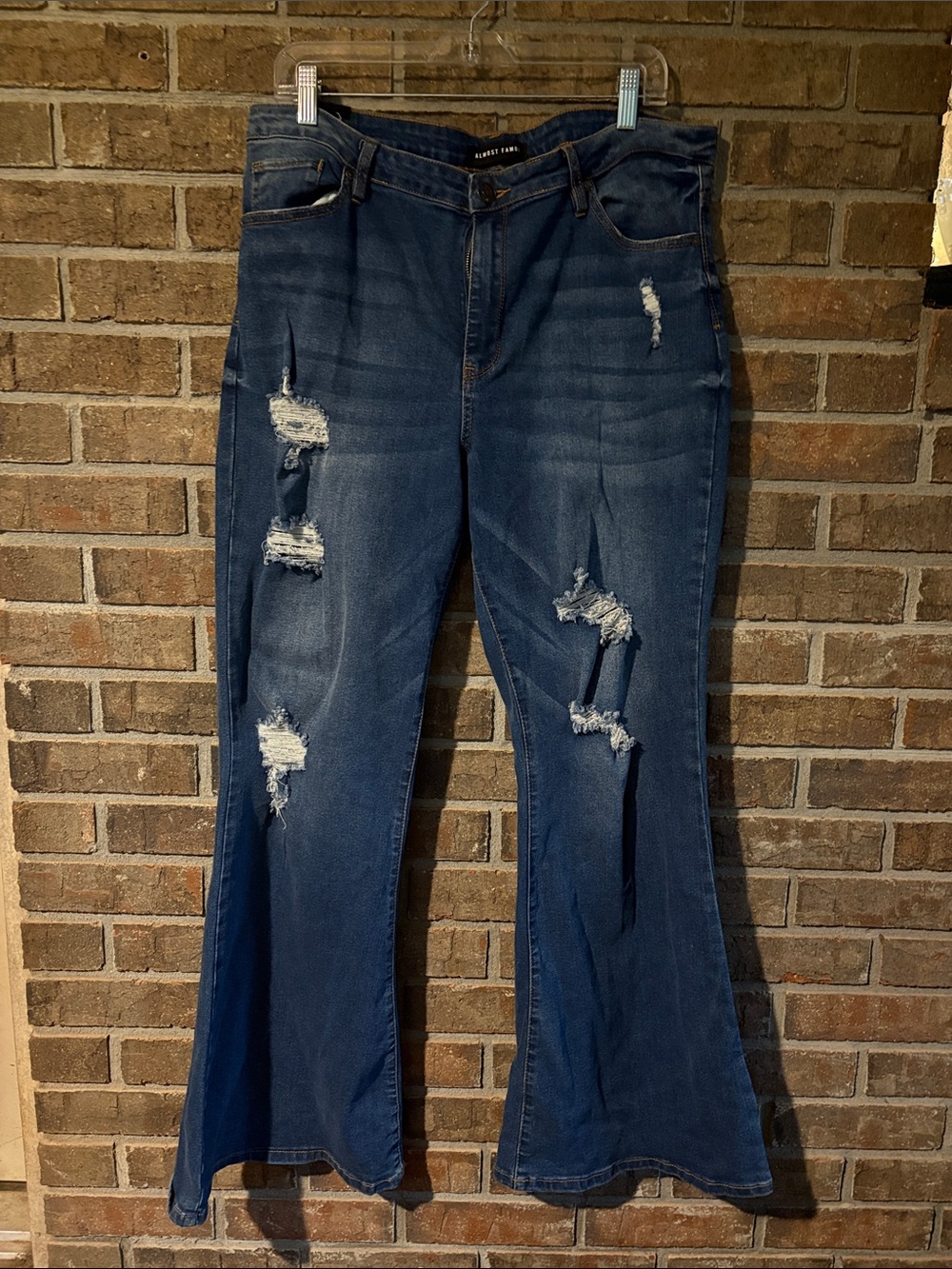 Almost Famous Dark Blue Distressed Flare Jeans